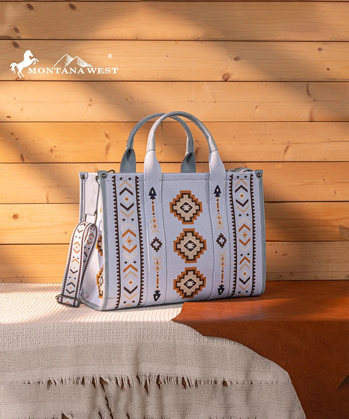 Montana West Aztec Retro Arrows Dual Sided Print Wide Tote Jean