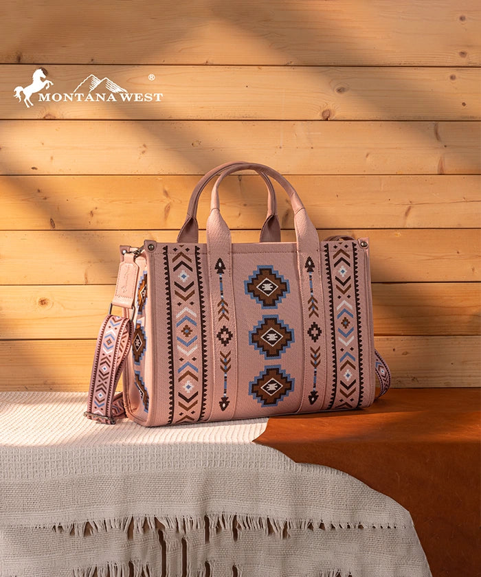 Montana West Aztec Retro Arrows Dual Sided Print Wide Tote Pink
