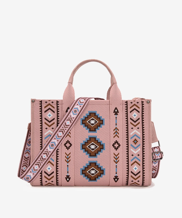 Montana West Aztec Retro Arrows Dual Sided Print Wide Tote Pink