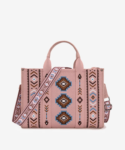 Montana West Aztec Retro Arrows Dual Sided Print Wide Tote Pink
