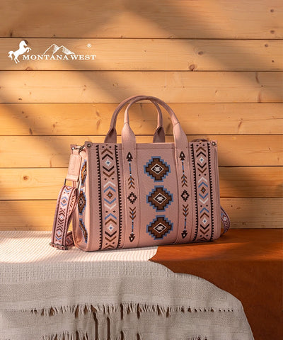 Montana West Aztec Retro Arrows Dual Sided Print Wide Tote Pink