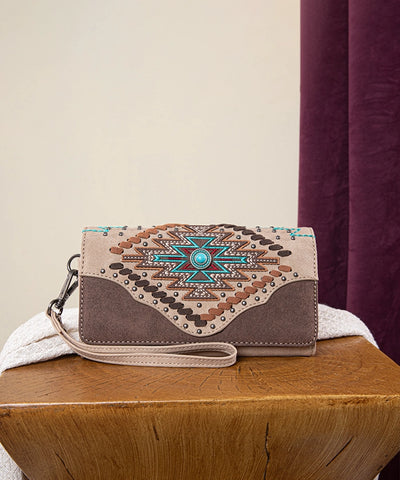 Montana West Aztec Whipstitch Wallet Tan