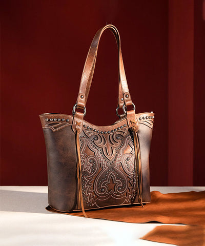 Montana West Boot Scroll Concealed Carry Tote  Coffee