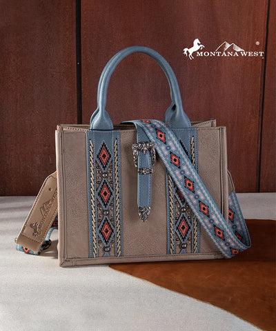 Montana West Buckle Aztec Concealed Carry Tote Khaki