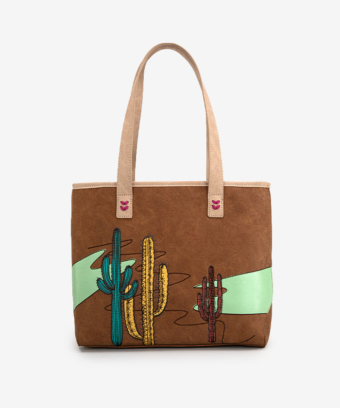 Montana West Cactus Embroidered Tote Bag Brown