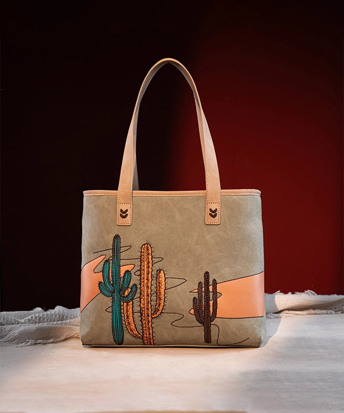 Montana West Cactus Embroidered Tote Bag Green