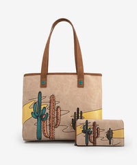 Montana West Cactus Embroidered Tote Bag Set Camel