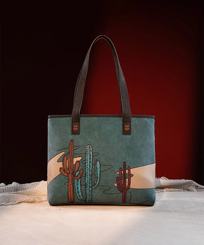 Montana West Cactus Embroidered Tote Bag Turquoise