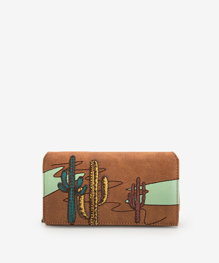 Montana West Cactus Embroidered Wallet Brown