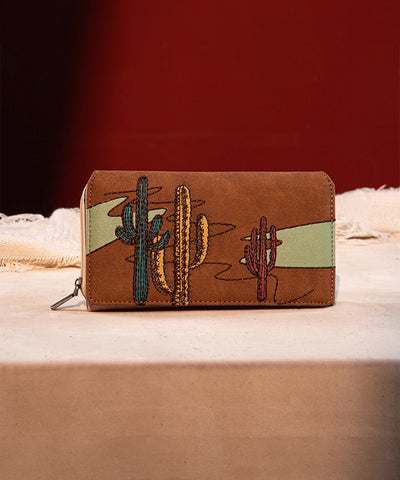 Montana West Cactus Embroidered Wallet Brown