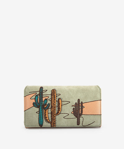 Montana West Cactus Embroidered Wallet Green