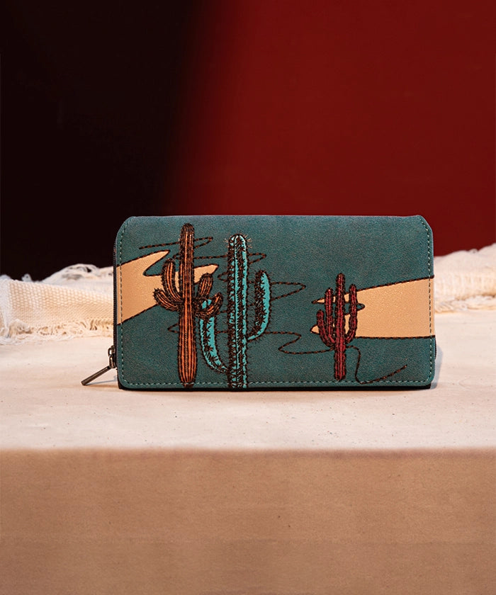 Montana West Cactus Embroidered Wallet Turquoise