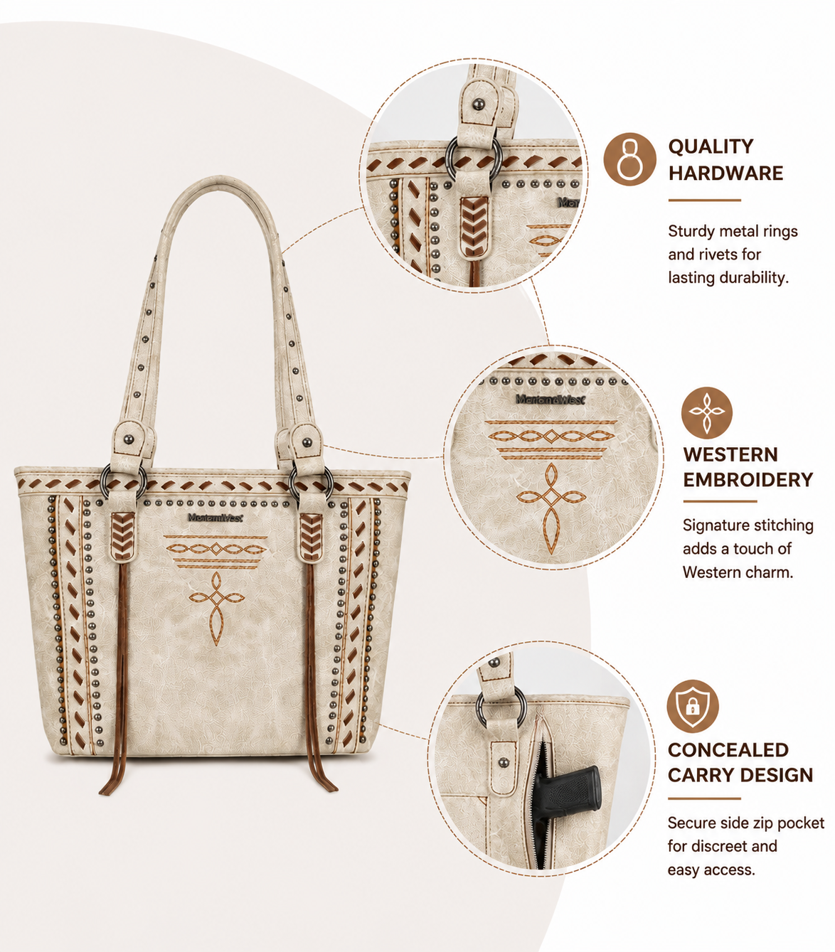 Beige handbag with detailed stitching 