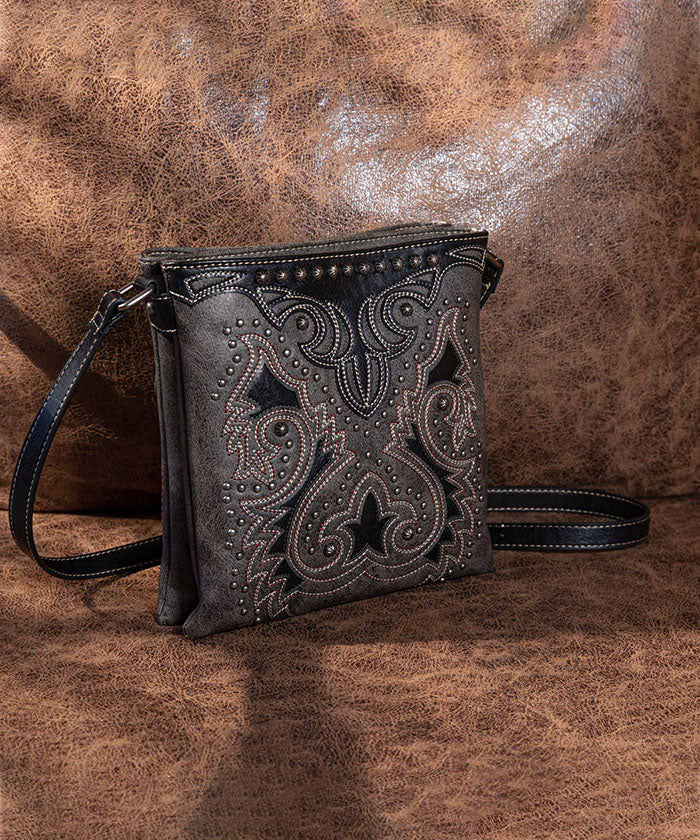 Montana West Cut-Out Boot Scroll Concealed Carry Crossbody Black