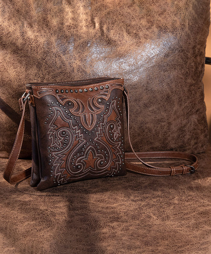 Montana West Cut-Out Boot Scroll Concealed Carry Crossbody Coffee