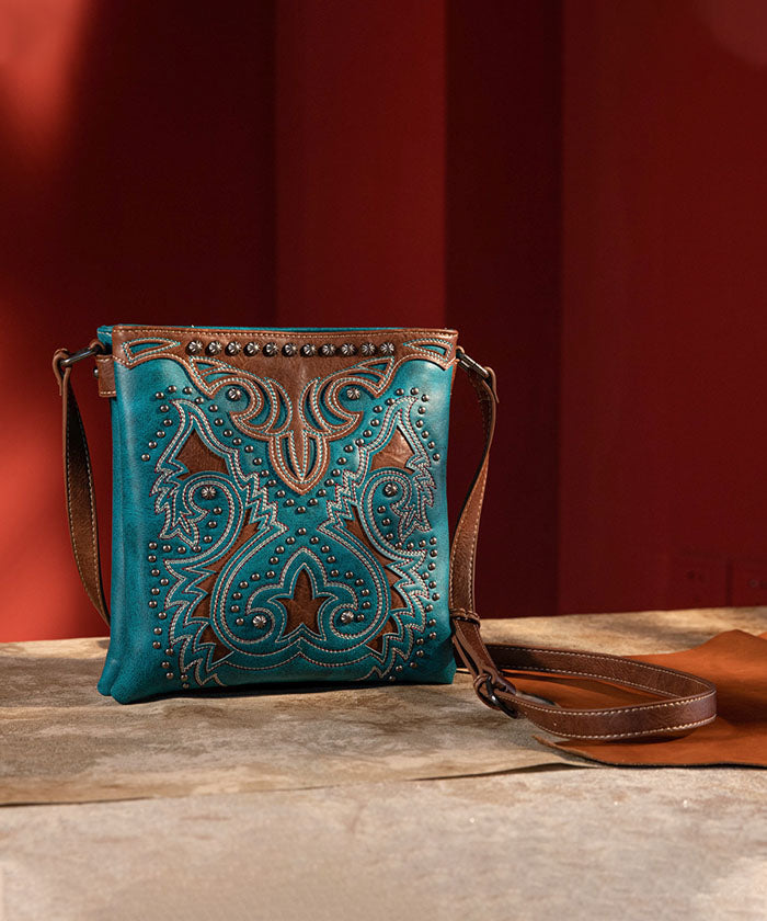 Montana West Cut-Out Boot Scroll Concealed Carry Crossbody Turquoise