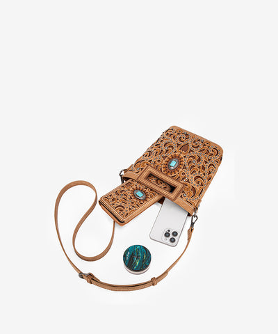 Montana West Cut-Out Embroidered Crossbody Bag Brown