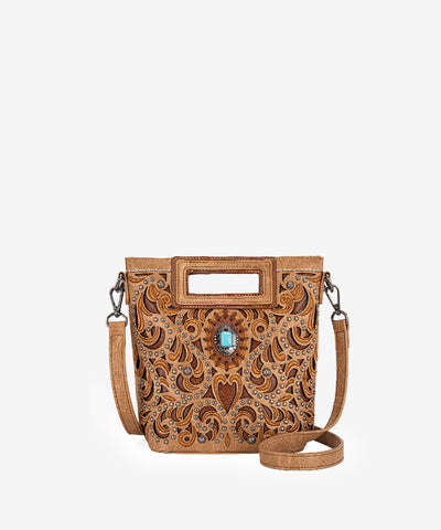 Montana West Cut-Out Embroidered Crossbody Bag Brown