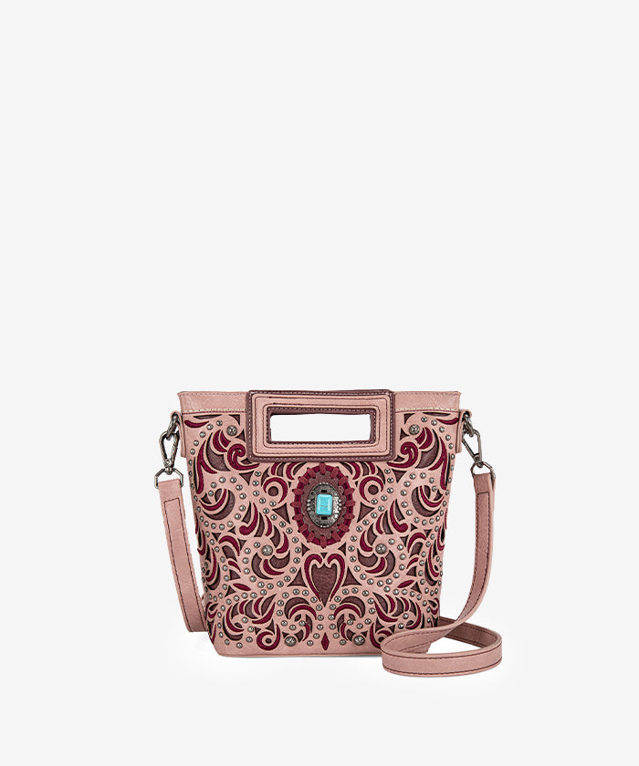 Montana West Cut-Out Embroidered Crossbody Bag Dark Pink