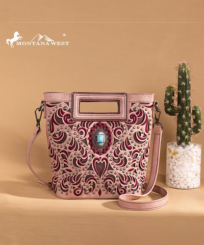 Montana West Cut-Out Embroidered Crossbody Bag Dark Pink