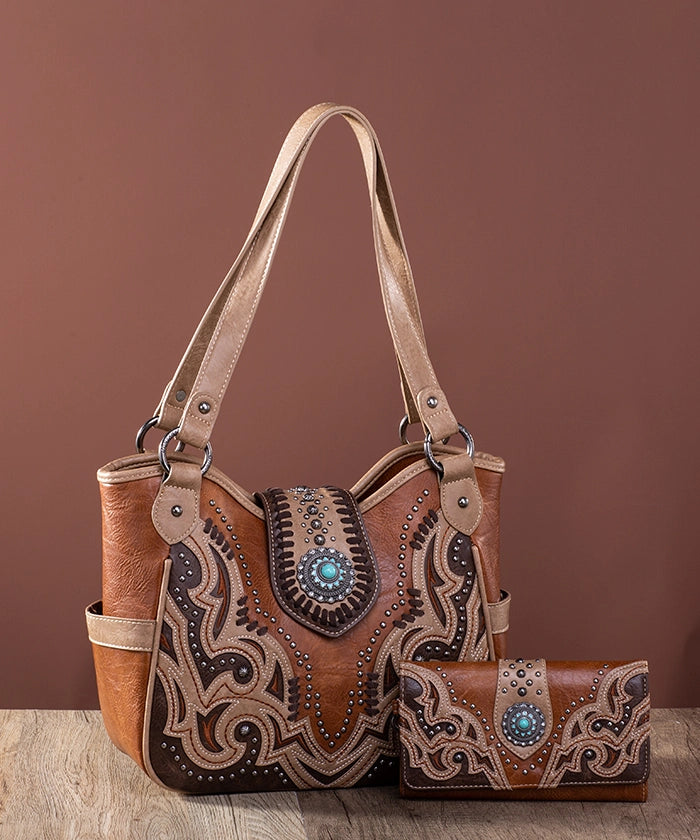 Montana West Cut out Buckle Concealed Carry Tote Set Montana West World