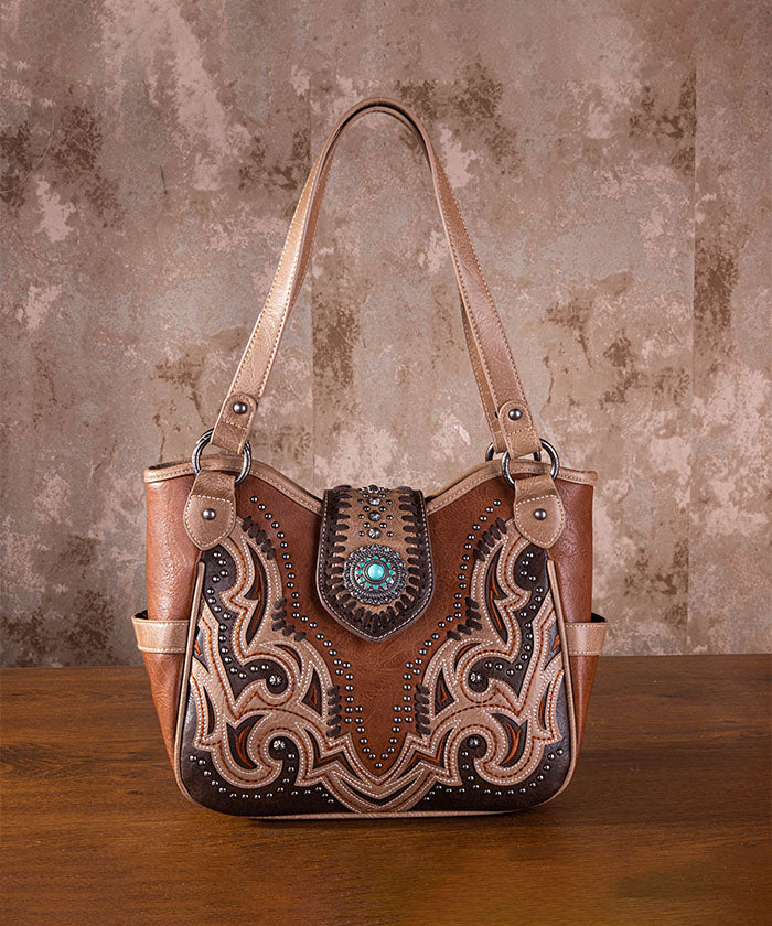 Montana West Cut-out Buckle Concealed Carry Tote Set Brown