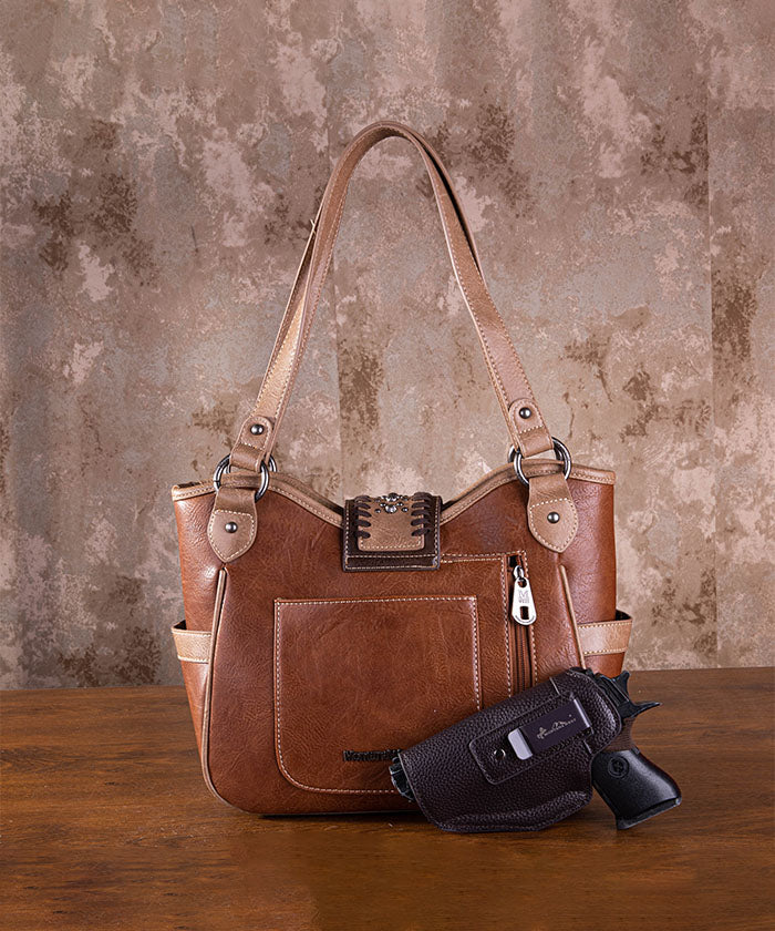 Montana West Cut-out Buckle Concealed Carry Tote Set Brown