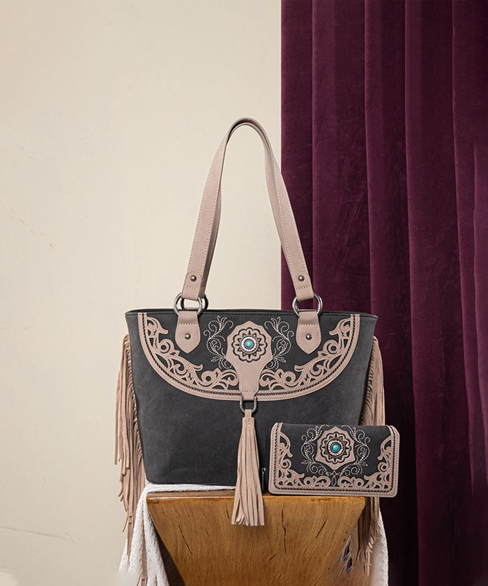 Montana_West_Cut-out_Fringe_Concealed Carry Tote_Bag_Set_Black