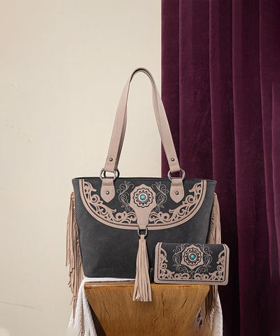 Montana_West_Cut-out_Fringe_Concealed Carry Tote_Bag_Set_Black