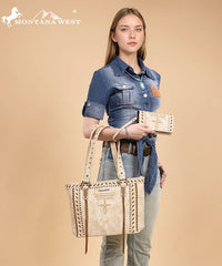 Montana West Diamond Cross Stitch Concealed Carry Tote Bag Beige N