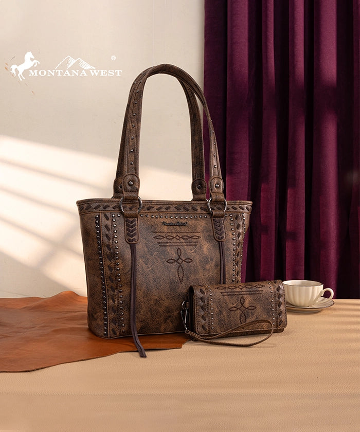 Montana West Women's Tote Bag - Large Vegan Leather Shoulder Purse With Rivets & Zipper