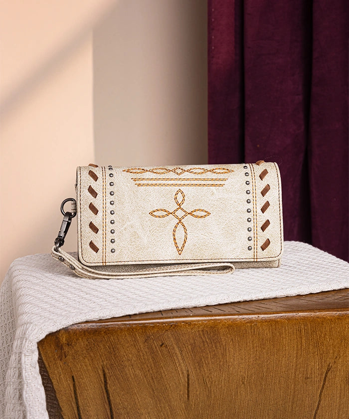 Montana West Diamond Cross Stitch Wallet Bag Beige N
