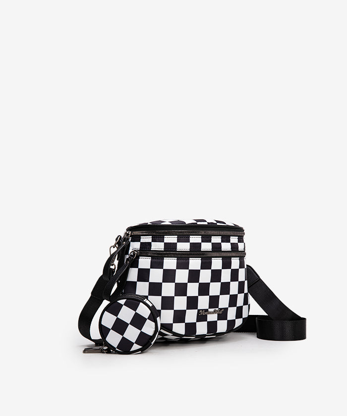 Montana West Dual Zipper Bum Bag Black-Checker