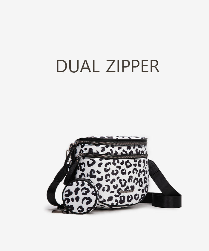 Montana West Dual Zipper Bum Bag Black-Leopard