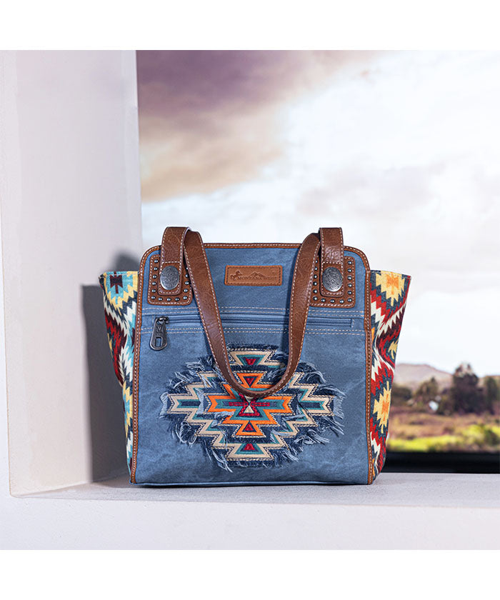 Montana West Embroidered Aztec Denim Tote Jean