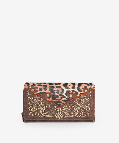 Montana West Embroidered Floral Leopard Wallet Coffee