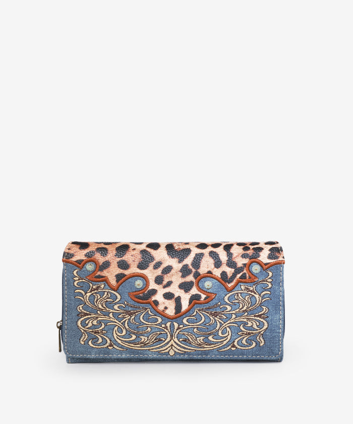 Montana West Embroidered Floral Leopard Wallet Jean