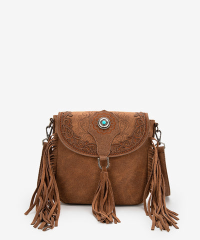 Montana West Flap Fringe Crossbody Purse Brown