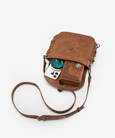 Montana West Flap Fringe Crossbody Purse Brown