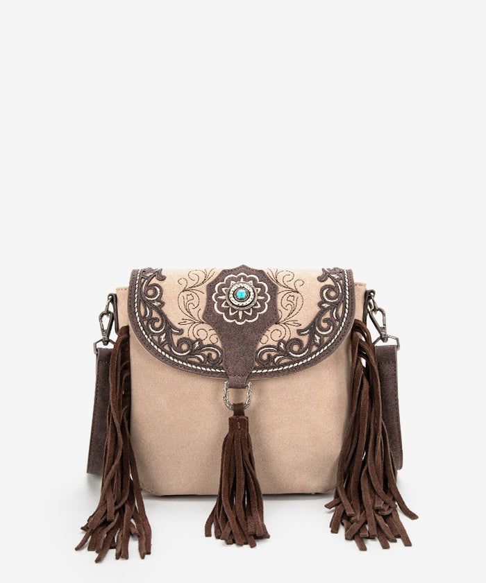 Montana West Flap Fringe Crossbody Purse Khaki