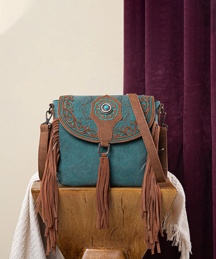 Montana West Flap Fringe Crossbody Purse Turquoise