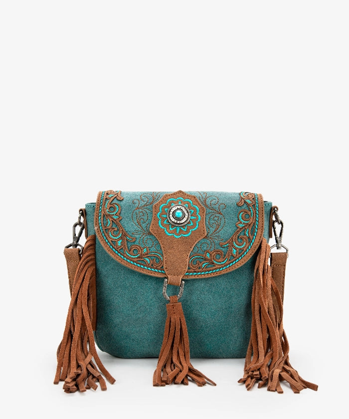 Montana West Flap Fringe Crossbody Purse Turquoise