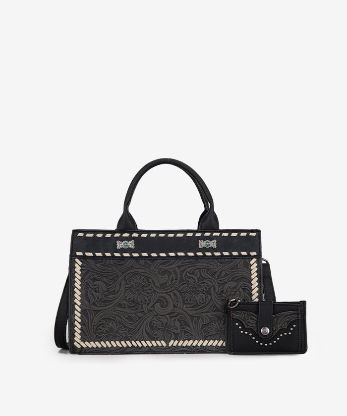 Montana West Floral Tooled Tote Bag Black