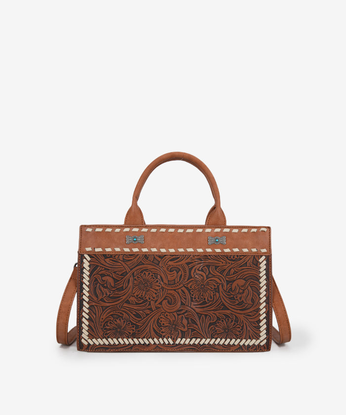 Montana West Floral Tooled Tote Bag Brown