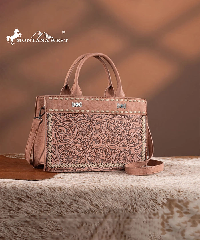 Montana West Floral Tooled Tote Bag Dark Pink