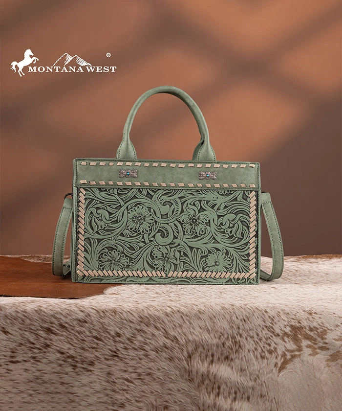 Montana West Floral Tooled Tote Bag Green