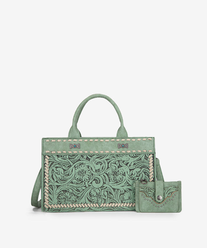 Montana West Floral Tooled Tote Bag Green