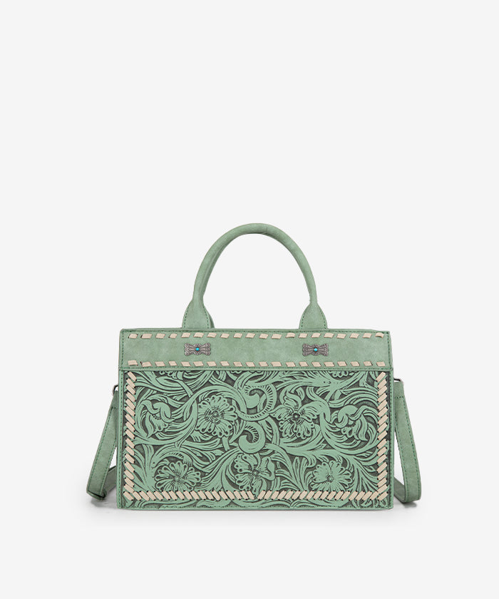 Montana West Floral Tooled Tote Bag Green