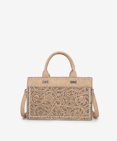 Montana West Floral Tooled Tote Bag Tan