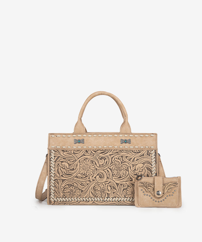 Montana West Floral Tooled Tote Bag Tan